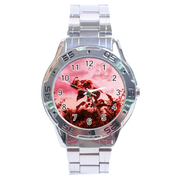 Red Sunflowers Stainless Steel Analogue Watch