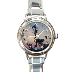 Hazy Thistles Round Italian Charm Watch by okhismakingart