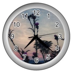 Hazy Thistles Wall Clock (silver) by okhismakingart