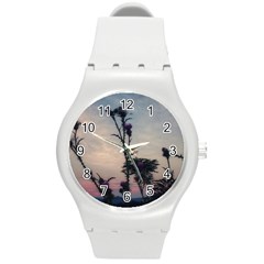 Hazy Thistles Round Plastic Sport Watch (m) by okhismakingart