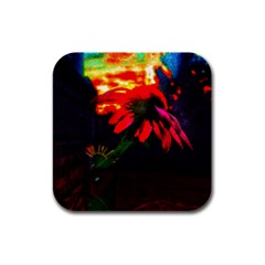 Neon Cone Flower Rubber Square Coaster (4 Pack)  by okhismakingart