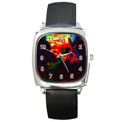 Neon Cone Flower Square Metal Watch by okhismakingart