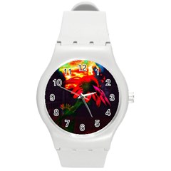 Neon Cone Flower Round Plastic Sport Watch (m) by okhismakingart