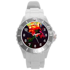 Neon Cone Flower Round Plastic Sport Watch (l) by okhismakingart