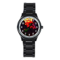 Neon Cone Flower Stainless Steel Round Watch by okhismakingart