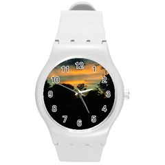 Pale Orange Sunset Round Plastic Sport Watch (m) by okhismakingart