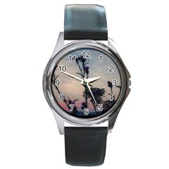 Hazy Thistles Round Metal Watch by okhismakingart