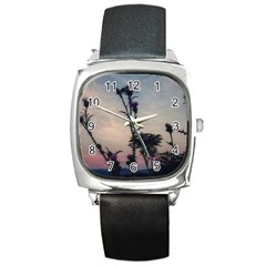 Hazy Thistles Square Metal Watch by okhismakingart