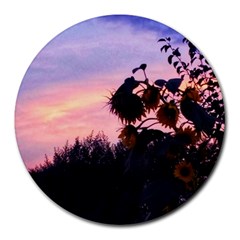 Sunflower Sunset Ii Round Mousepads by okhismakingart