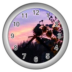 Sunflower Sunset Ii Wall Clock (silver) by okhismakingart