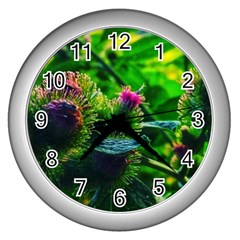 Bur Flowers Wall Clock (silver) by okhismakingart