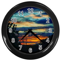 Blue Sunset Wall Clock (black) by okhismakingart