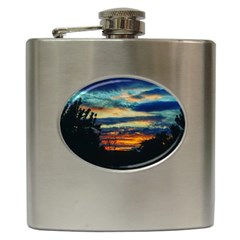 Blue Sunset Hip Flask (6 Oz) by okhismakingart