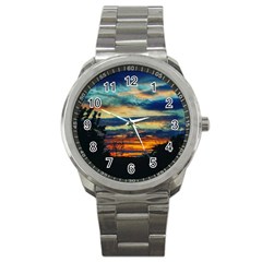 Blue Sunset Sport Metal Watch by okhismakingart