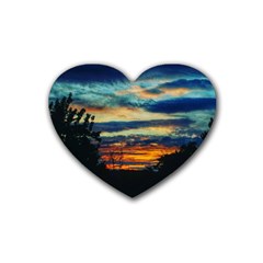 Blue Sunset Rubber Coaster (heart)  by okhismakingart