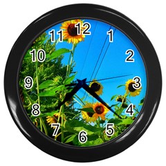 Bright Sunflowers Wall Clock (black) by okhismakingart