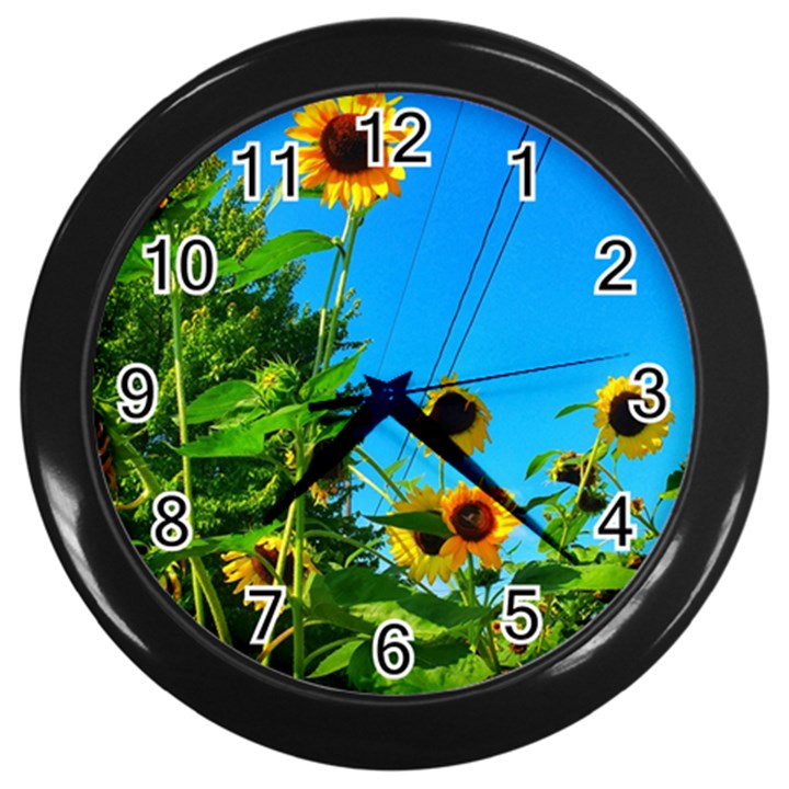 Bright Sunflowers Wall Clock (Black)