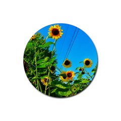 Bright Sunflowers Rubber Coaster (round)  by okhismakingart