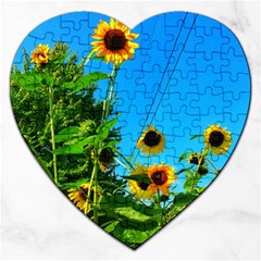 Bright Sunflowers Jigsaw Puzzle (heart) by okhismakingart