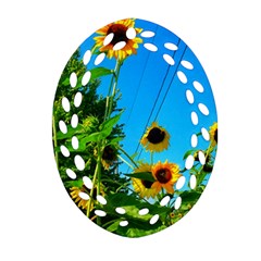 Bright Sunflowers Ornament (oval Filigree) by okhismakingart