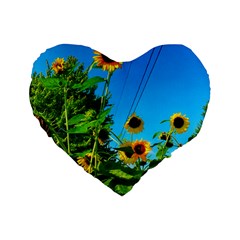 Bright Sunflowers Standard 16  Premium Flano Heart Shape Cushions by okhismakingart