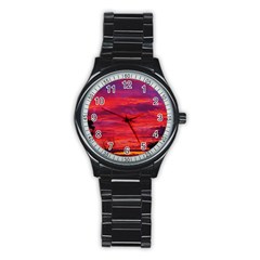 Warm Landscape Stainless Steel Round Watch by okhismakingart