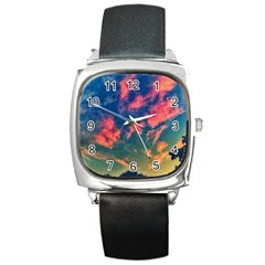 Brushstroke Skies Square Metal Watch by okhismakingart