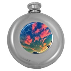 Brushstroke Skies Round Hip Flask (5 Oz) by okhismakingart