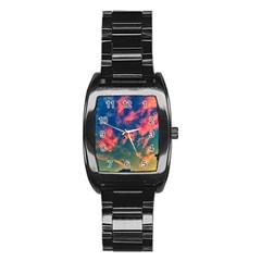 Brushstroke Skies Stainless Steel Barrel Watch by okhismakingart