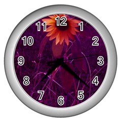 Purple Sunflower Wall Clock (silver) by okhismakingart