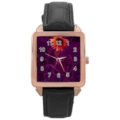 Purple Sunflower Rose Gold Leather Watch  by okhismakingart