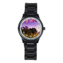 Purple Afternoon Stainless Steel Round Watch by okhismakingart