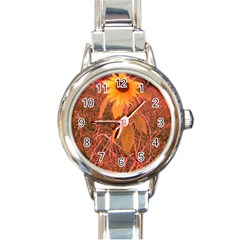 Red Tinted Sunflower Round Italian Charm Watch by okhismakingart