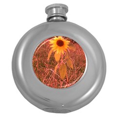 Red Tinted Sunflower Round Hip Flask (5 Oz) by okhismakingart