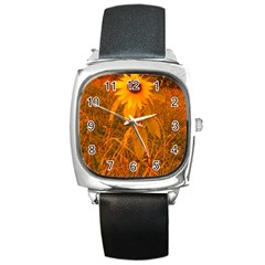 Yellow Sunflower Square Metal Watch by okhismakingart