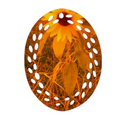 Yellow Sunflower Oval Filigree Ornament (two Sides) by okhismakingart