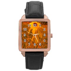 Yellow Sunflower Rose Gold Leather Watch  by okhismakingart