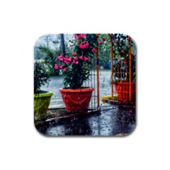 Rainy Day Rubber Square Coaster (4 Pack)  by okhismakingart