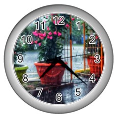 Rainy Day Wall Clock (silver) by okhismakingart