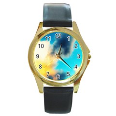 Pale Clouds Round Gold Metal Watch by okhismakingart