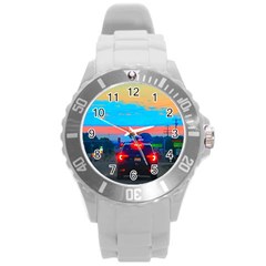 Neon Drive Round Plastic Sport Watch (l) by okhismakingart