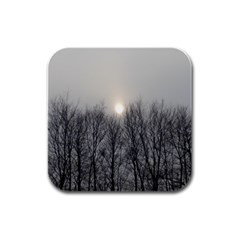 Foggy Forest Rubber Square Coaster (4 Pack)  by okhismakingart