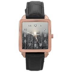 Foggy Forest Rose Gold Leather Watch  by okhismakingart