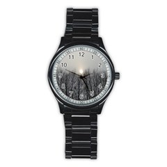 Foggy Forest Stainless Steel Round Watch by okhismakingart