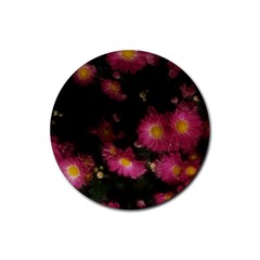 Purple Flowers With Yellow Centers Rubber Round Coaster (4 Pack)  by okhismakingart