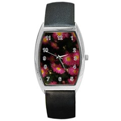 Purple Flowers With Yellow Centers Barrel Style Metal Watch by okhismakingart