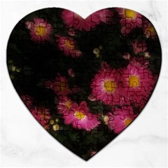 Purple Flowers With Yellow Centers Jigsaw Puzzle (heart) by okhismakingart