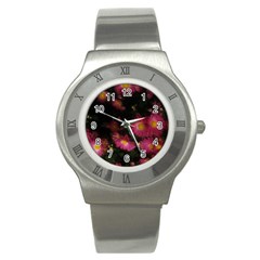 Purple Flowers With Yellow Centers Stainless Steel Watch by okhismakingart