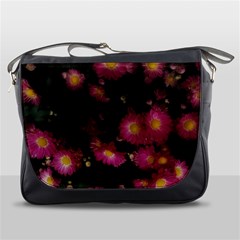 Purple Flowers With Yellow Centers Messenger Bag by okhismakingart