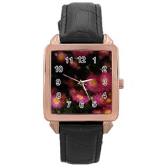 Purple Flowers With Yellow Centers Rose Gold Leather Watch  by okhismakingart